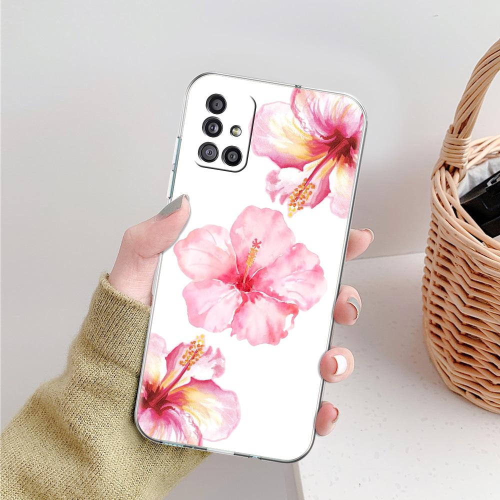 Case For Samsung A15 A13 A35 A55 A51 A71 A41 A31 A21S A03S A05 A17 A23 A25 A33 A53 A73 5G A07 4G Cover Ink Wash Painting Flower
