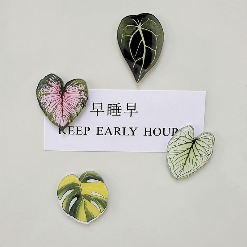Plants Leaves Fridge Magnet Pink Princess Plant Refrigerator Sticker Acrylic Simulation Leaf Magnet Sticker Home Kitchen Decor
