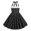 Girls' Fashionable High-Waisted Halter-Neck Patchwork Polka Dot Retro Dress For Summer