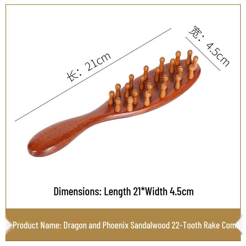 Sandalwood Rake Comb with 22 Coarse Teeth for Curly Hair - Durable Massage Comb for Men & Women