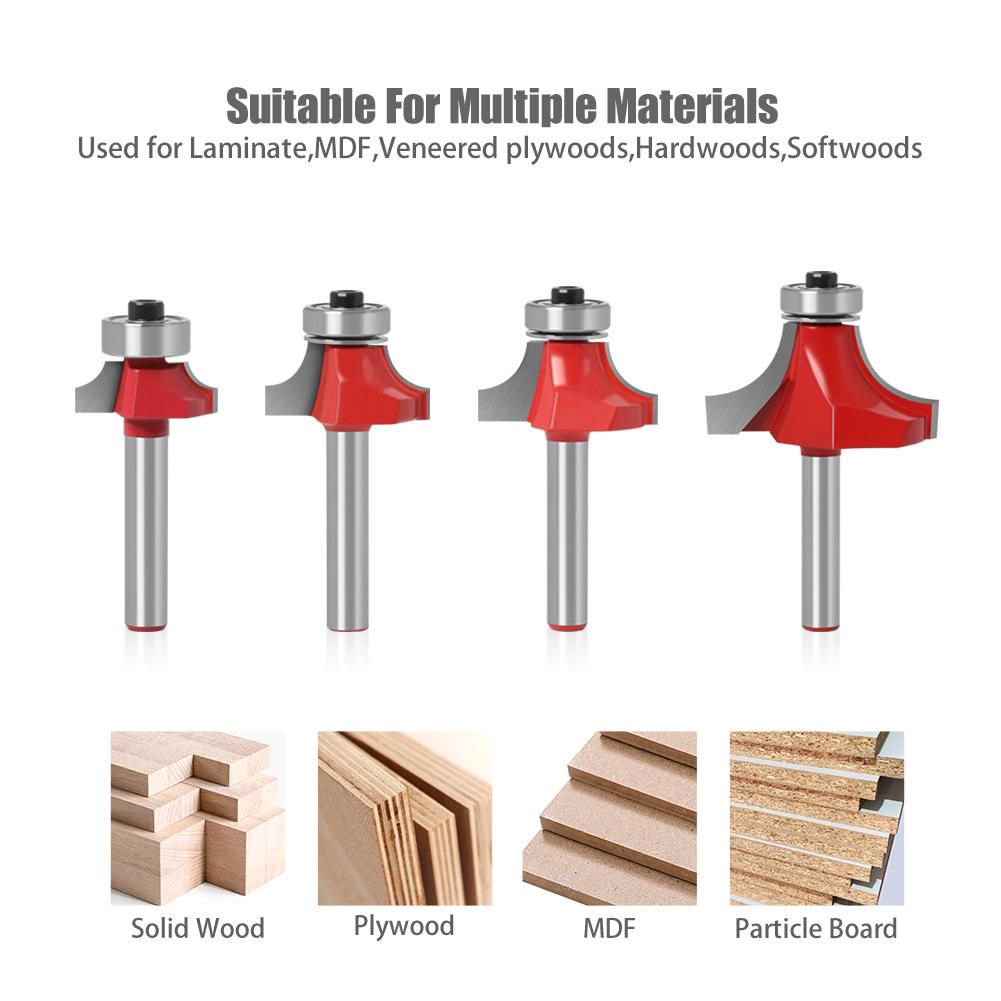 Woodworking Bearing Round Corner Cutter Trimming Machine Cutter Head Chamfering Slotting Engraving Woodworking Cutter Gong Cutter 1/4 Handle 6 Handle