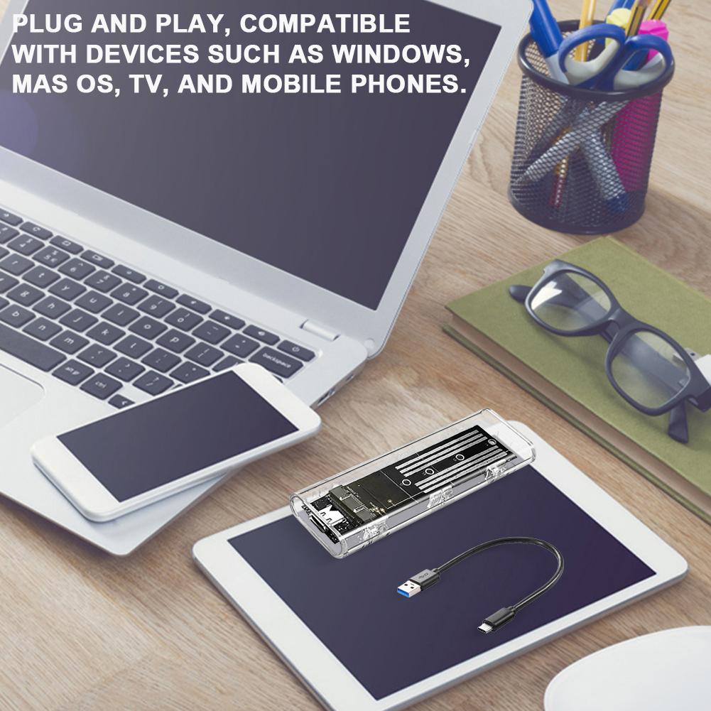 M.2 NGFF SATA Type C 3.1 Transparent External SSD Case 10Gbps Hard Disk Case External SSD Adapter for 2230/2242/2260/2280