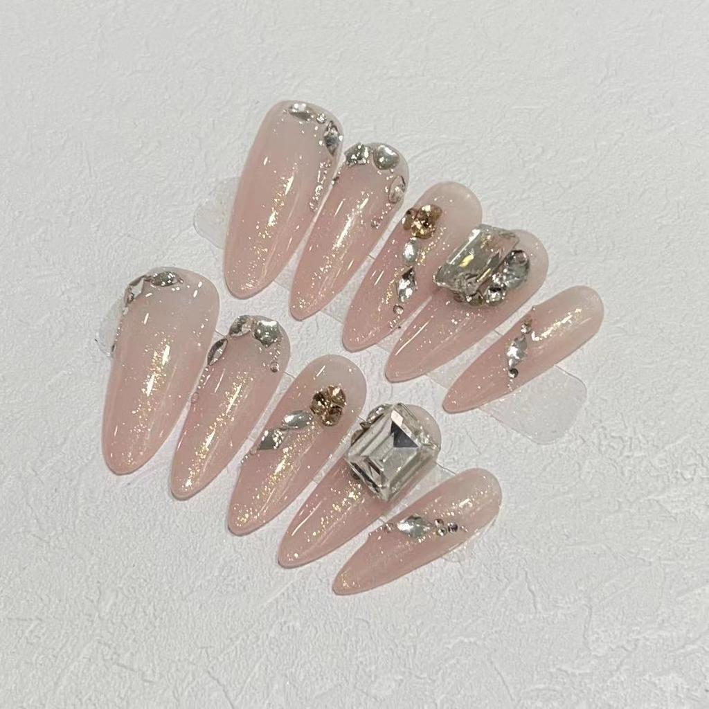 Wearing Armor Handmade Fresh Princess Color Flash Drill Temperament Style Fake Nail Patch Removable Nail Art