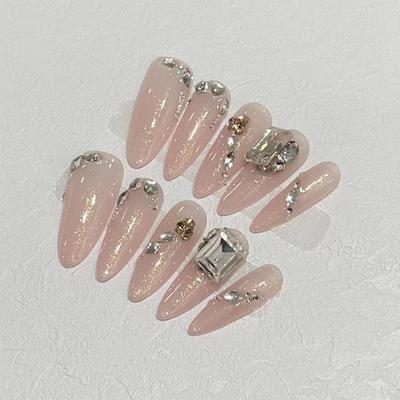 Wearing Armor Handmade Fresh Princess Color Flash Drill Temperament Style Fake Nail Patch Removable Nail Art