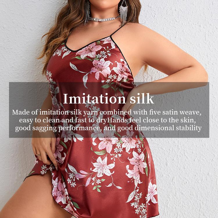 Backless Sexy Halter Dress Plus Size Women's Simulation Silk Nightgown Casual Home Clothing