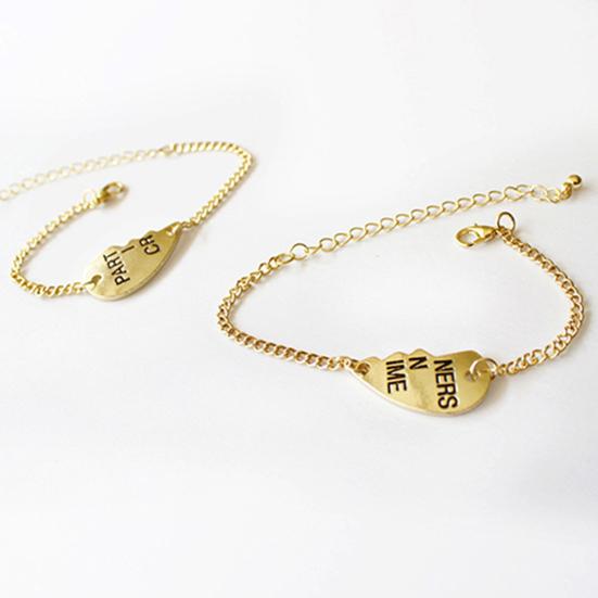 2 Pcs Women Bracelet Cute Jewelry Gift Alloy Partners Love Heart Bangle for Party