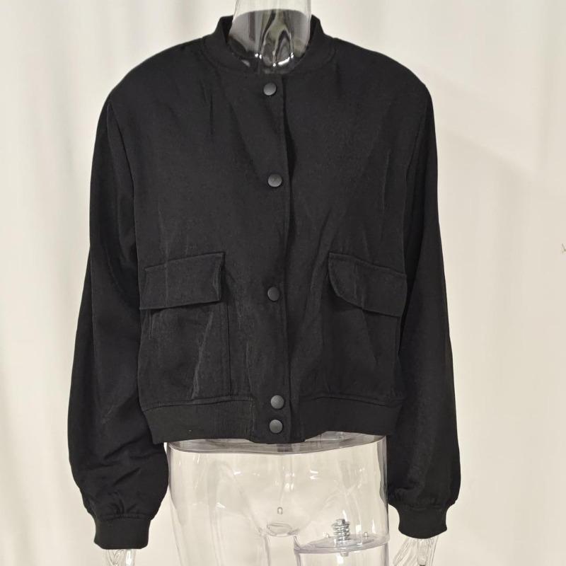 Podzimní nová vintage stojáček ležérní dámská bunda zimní dlouhý rukáv ležérní volné kabáty dámské jednobarevné kapsy zapínání na knoflíky krátká bunda kabát 25087