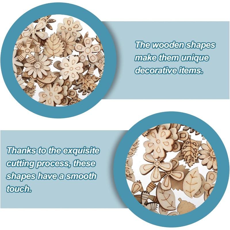50PCS 2.5CM Wooden Flower and Leaf Pattern Cutouts for Crafts Mini Unfinished Wood Pieces for DIY Jewelry, Home Decor