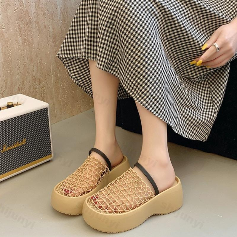 Summer Women Sandals Platform Slippers Wedges Mesh Hollow Mules High Heels Shoes 2026 Trend Beach Casual Shoes Comfort Slides