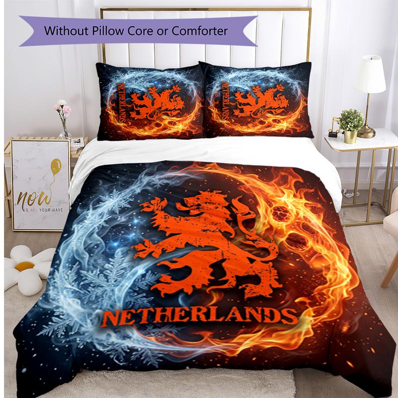 Niederlande Fußball Bedruckte Bettwäsche 3-teiliges Set Gemütliches Atmungsaktives Bettbezug-Set als Einweihungs-Feiertagsgeschenk