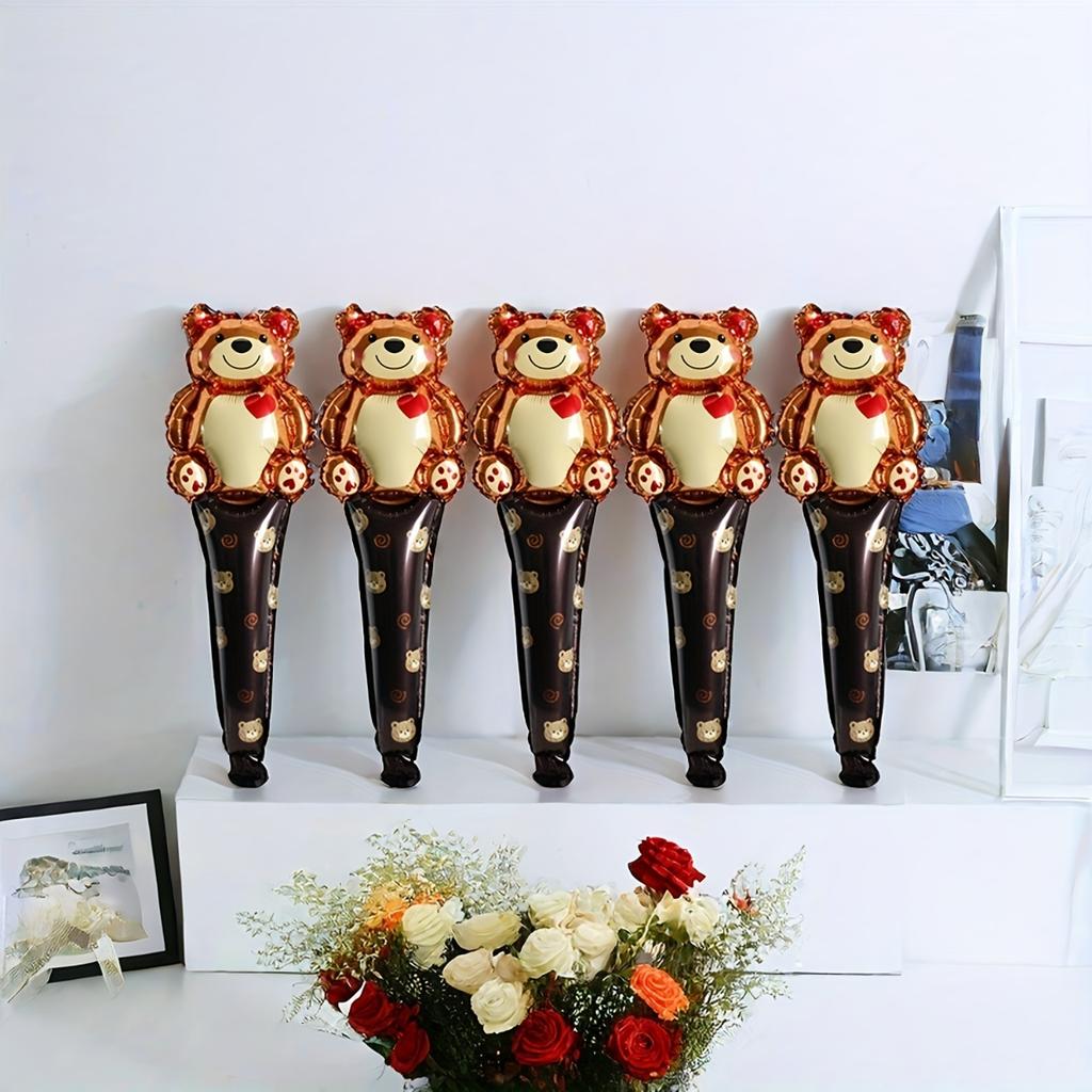 5 Pieces, 23.6 Inch Heart-shaped Inflatable Aluminum Film Handheld Sticks, Birthday Decoration Balloons, Wedding Decoration Balloons
