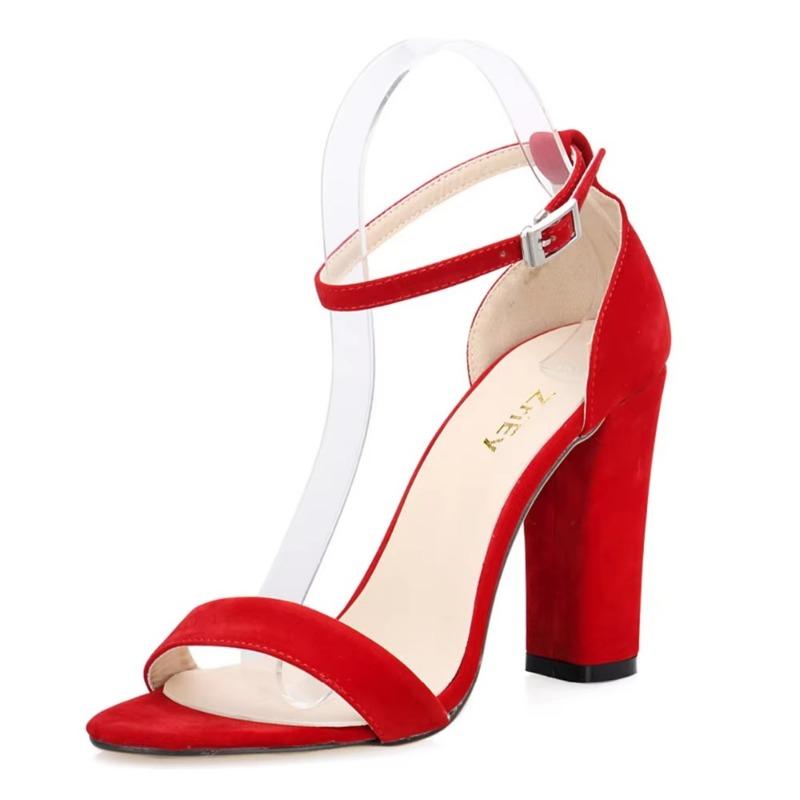 Newest Women Pumps Open Toe Sexy Ankle Straps High Heels Shoes Summer Ladies Bridal Suede Thick Heel Sandals
