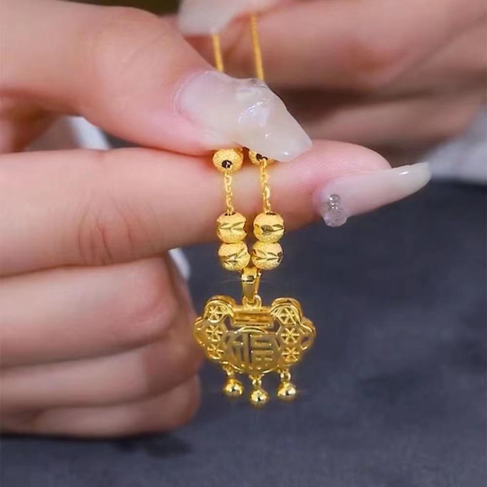 Fu Zeichen Ping An Schloss Halskette für Damen Anhänger für Gutes Luyi Klassisches Hohldesign Schlüsselbeinkette