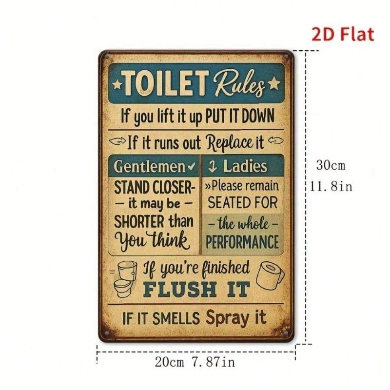 

Metal Poster Wall Art Toilet Rules Sign Funny Bathroom Decor