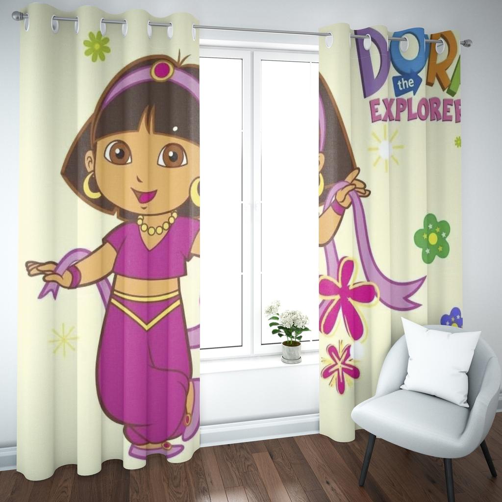 Dora die Entdeckerin Cartoon Heimvorhang, Niedlicher Druck Lichtfilternde Vorhänge, Wohnzimmer, Schlafzimmer, Wärme- und Sonnenschutz