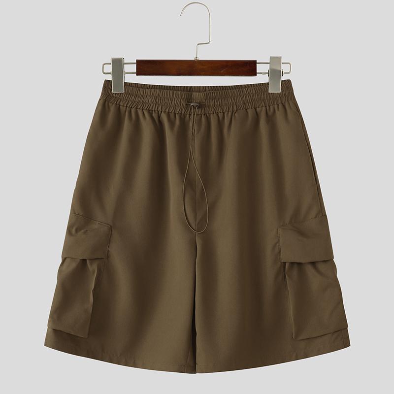 INCERUN Men Drawstring Elastic Waist Pockets Casual Cargo Shorts Half Pants