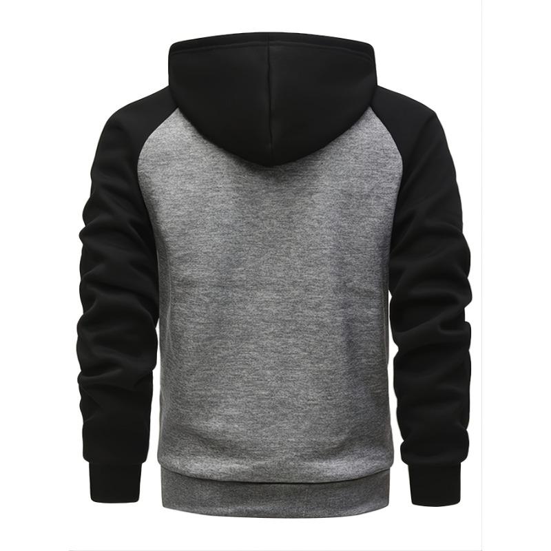 New Men's Zip-Up Color Block Hoodie with Casual Stylish & Durable Fall/Winter Top Raglan Sleeves Hoodies Sweatshirt Male