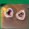 Earrings Rose Heart Stud Gold For Women Shiny Red Green Blue Zircon Small Stud Earrings Fashion Jewelry Party Gift