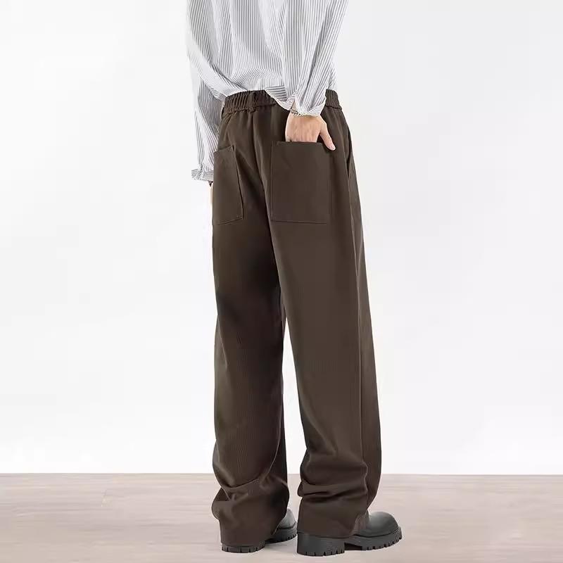 Heavy Woolen Trousers Men's Autumn and Winter Thickened Abraded Suit Pants Straight Loose and Drape Wide-leg Casual Trousers