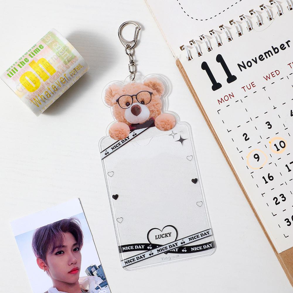 Cartoon Bear Key Chain Photo Display Card Bus Card Protective Students Sleeve