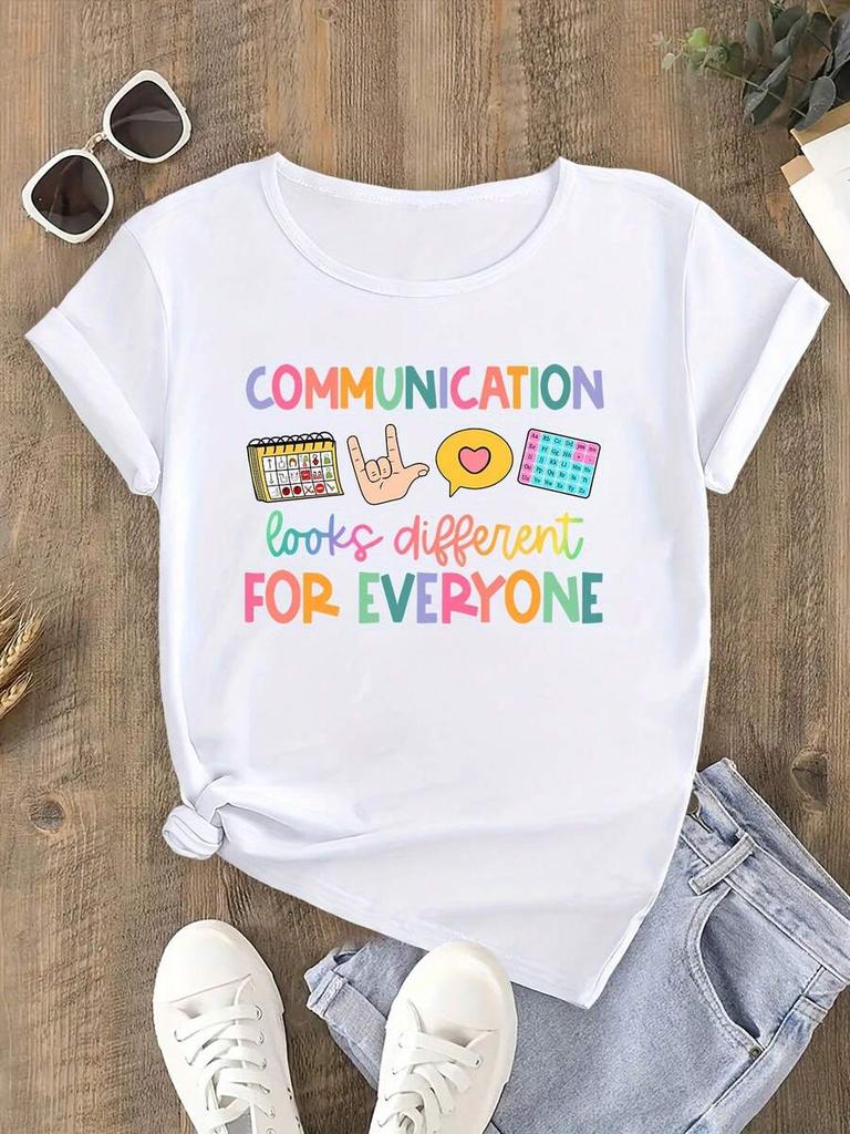 Fun Pattern Print Unisex Casual Short Sleeve Tee Crew Neck Tshirt With Various Communication Method Graphics For Everyday Wear