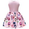 Kids Girls Anime Cartoon K-Pop Hunters Rumi Zoey Mira Printed Bow Sleeveless Casual Dress