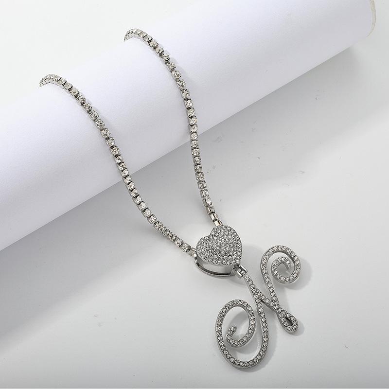 26 Flower Letter Necklace: Hip Hop Heart Pendant with Full Diamond Inlaid Tennis Chain for Women