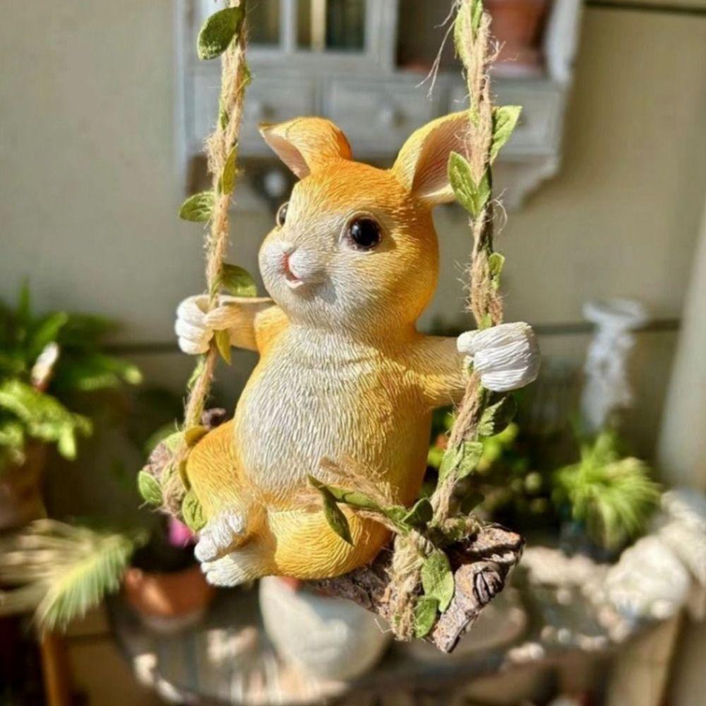 Garden Decoration Hanging Pendant Outdoor Courtyard Mini Animals Figurine Cute Rabbit Swinging