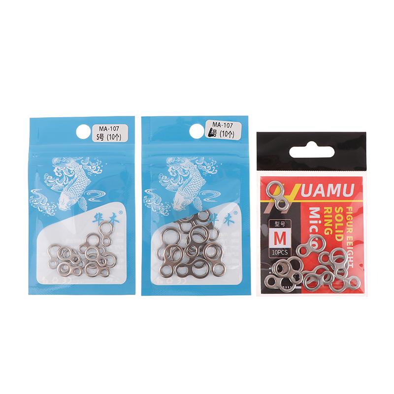 10Pcs Stainless Steel Fishing Jig 8 Figure Rings Fishing Solid Ring Fishing Lure Assist Hook Terminal Lures Pin Connector
