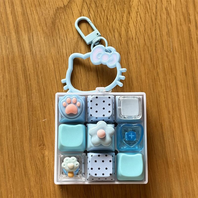 Cute Mechanical Keycap Fidget Toy 9 Keys Mini Keychain Portable Stress Relief Gift for Teens Boys Girls
