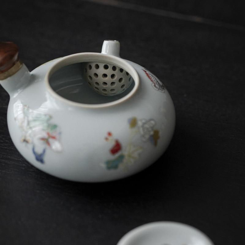 90ml Antique Walnut Handle Ceramic Side Handle Pot Tea Maker Hand-held Sketch Pot Small Kettle Filter Literati Room Tea Set