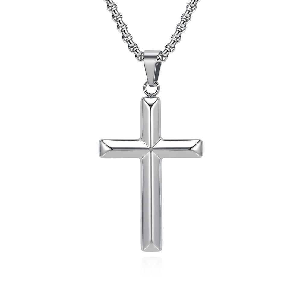 Popular Personality Titanium Necklace Simple Rhombus Stainless Steel Cross Pendant 60CM