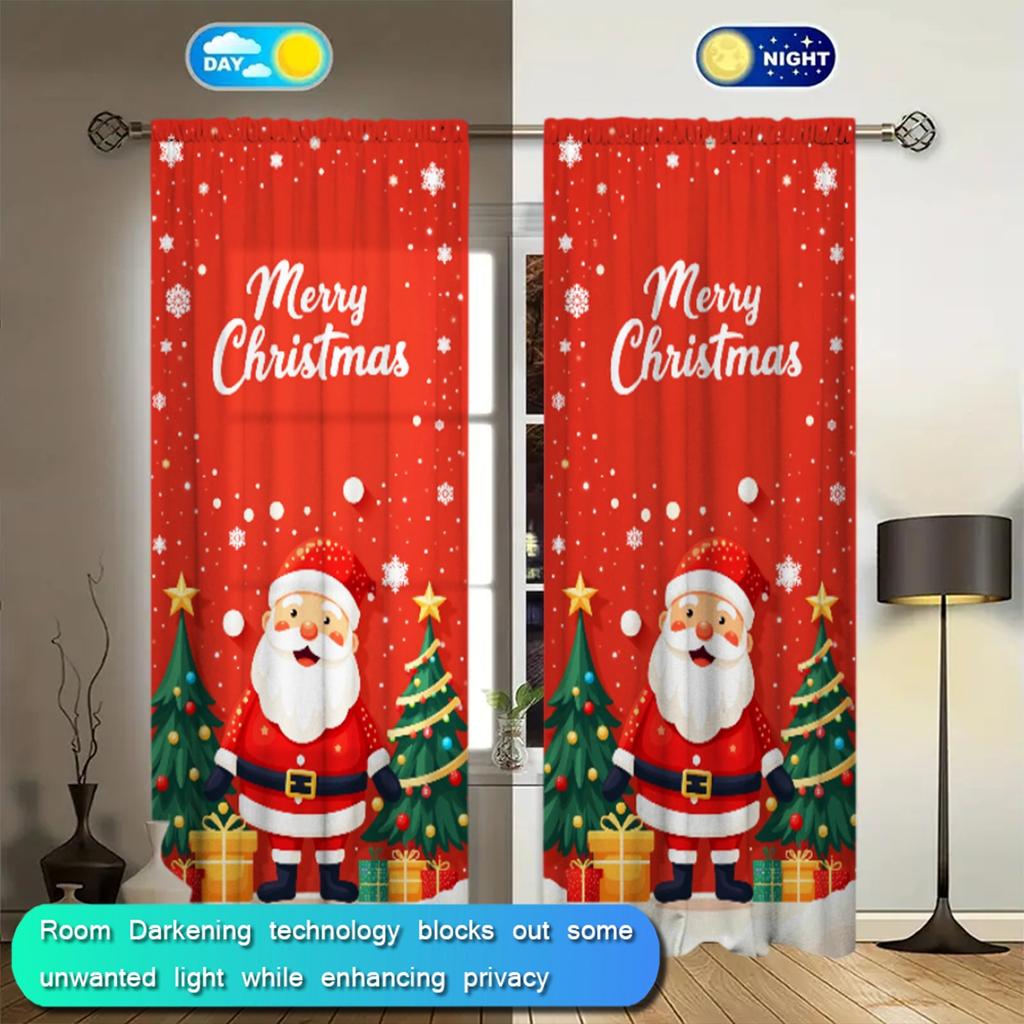2pcs Santa Claus Illustration Printed Curtain for Christmas Home Decor -Rod Pocket Window Treatment for Bedroom   Office   Kitchen