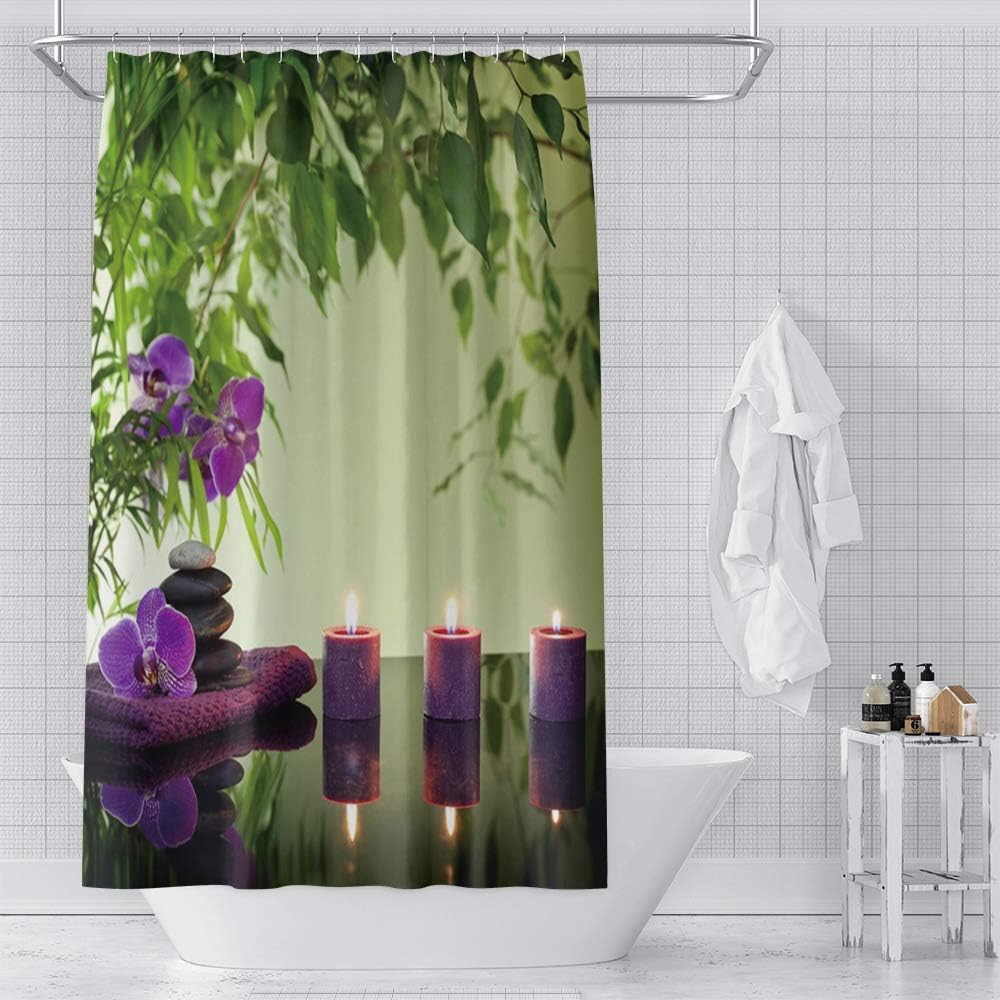 Neformální sprchový závěs Zen Spa Vyvážený kámen Divoká tráva Odraz ve vodě Meditační zátiší Umělecký design Koupelnový závěs