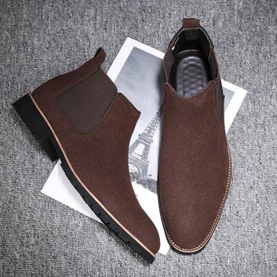 New High Top Suded Leather Boots for Autumn and Winter Men's Classic Retro Style Slip-on Chelsea Boots Business Office Men Boots