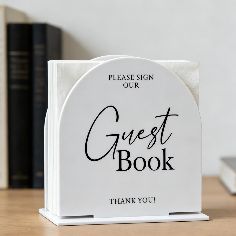 Half Circle Golden Mirror Acrylic Welcome Signs for Wedding Party Durable Waterproof Tabletop Napkin Storage Rack