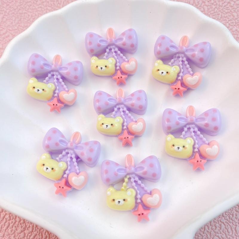 10Pcs New Cute Cartoon Little Bear Bow Series Flat Back Resin Cabochons DIY Jewelry Craft Decoration Accessorie