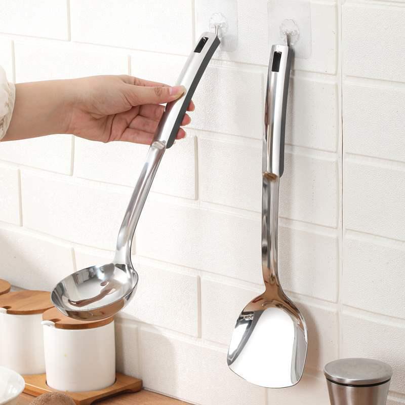 Premium Stainless Steel Long-Handled Kitchen Utensils Set: Wok Spatula, Soup Spoon & Ladle