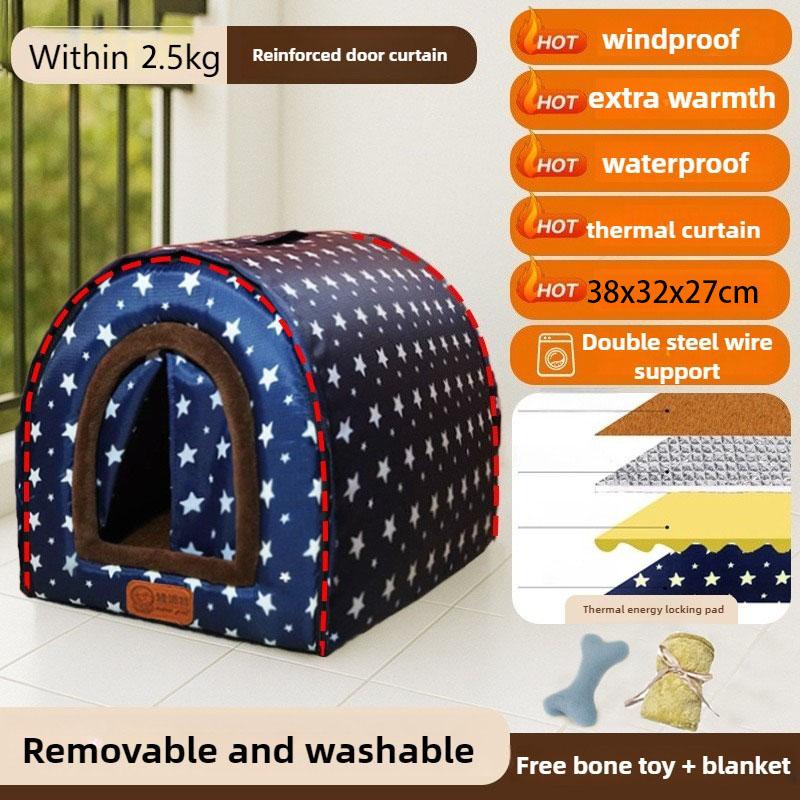 Outdoor Dog House Large Dog Winter Warm Pet Kennel Removable and Washable Curtain Cat House Stray Dog Pet Tent Cat Supplies