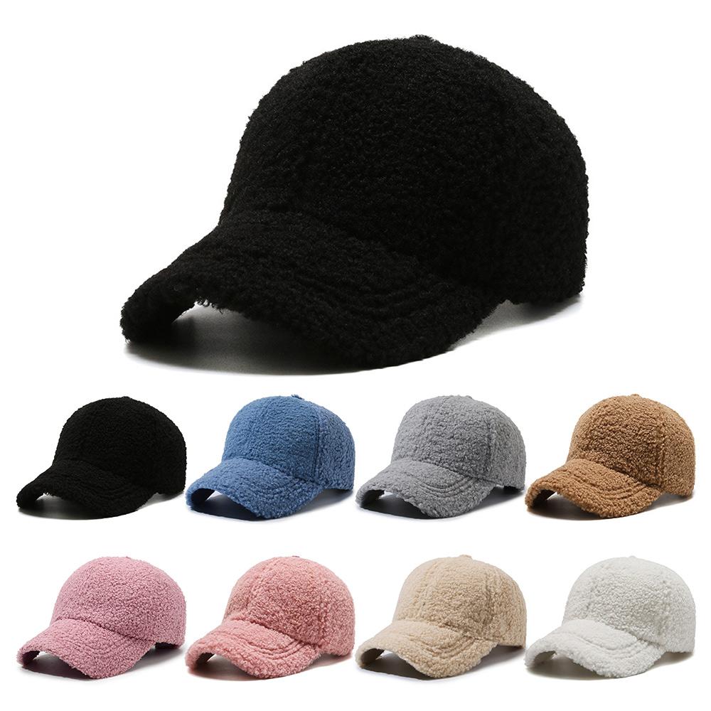 Warm Outdoor Dad Hat Artificial Lamb Wool Autumn Winter Hat Plush Baseball Cap  for Women & Men