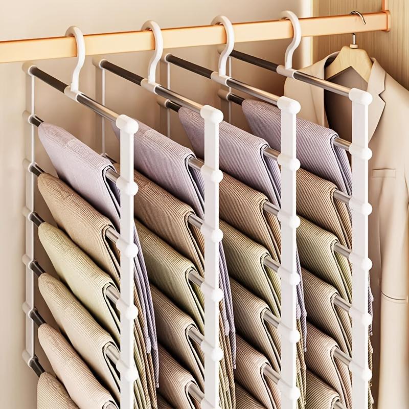 Pants Hangers Space Saving, 5/7 Layers Space Saving Hangers, Sturdy Stainless Steel Pant Rack with Anti-Slip Swing Arm