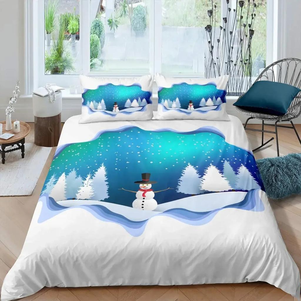Comforter Snowman Kids Girl Christmas Comforter Winter Snow Bedding Set New Year Cartoon Style Polyester