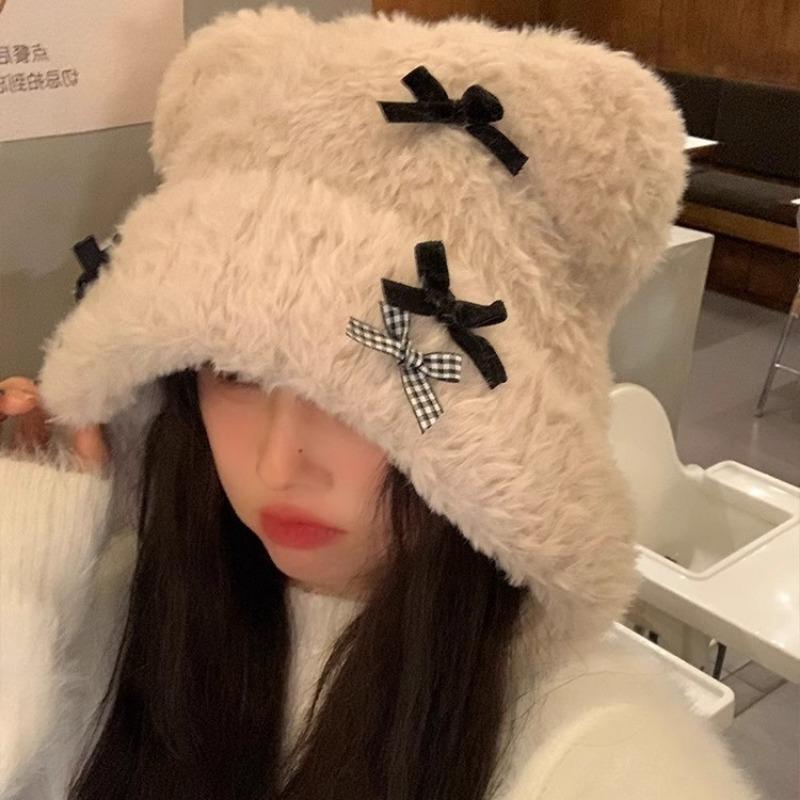 Original design cute bear hat autumn and winter female cute wool hat new plush headgear warm ear protection