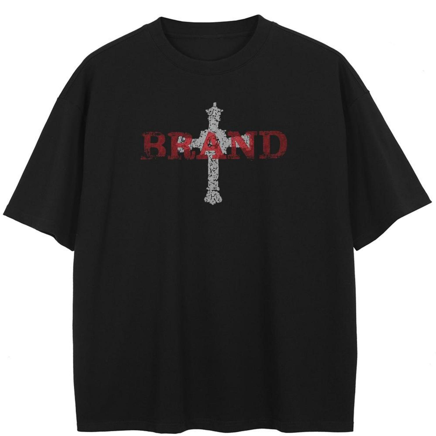 

Футболка Streetwear с принтом креста с обеих сторон, хлопковая футболка унисекс, футболки, летние футболки с короткими рукавами S чёрный