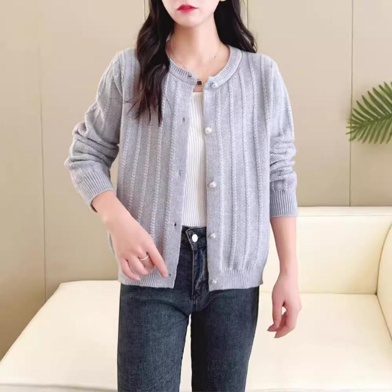 Autumn and winter loose short fashion sweater jacket mother outer top crew neck knitted cardigan women