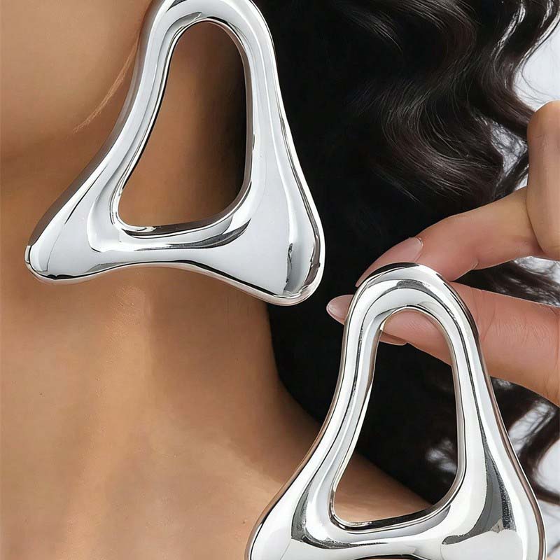 Exaggerated Metal Hollow Triangle Stud Earrings For Women Vintage Gold Color Irregular Geometric Earrings Jewelry Gift