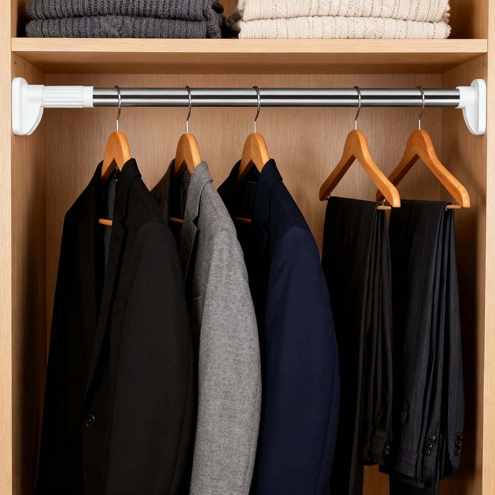 Регулируемый стержень без сверления Белый стержень для шторки для душа Регулируемый телескопический стержень из нержавеющей стали Раздвижной стержень-вешалка CN