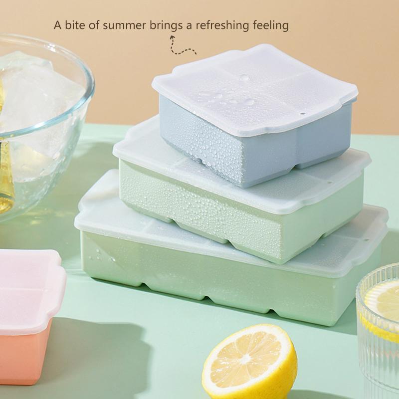 4/6/8 Grid Ice Cube Tray Silicone Ice Cube Moulds  Pot Base Packaging Box With/Without Lids Reusable Square Ice Cube Mould