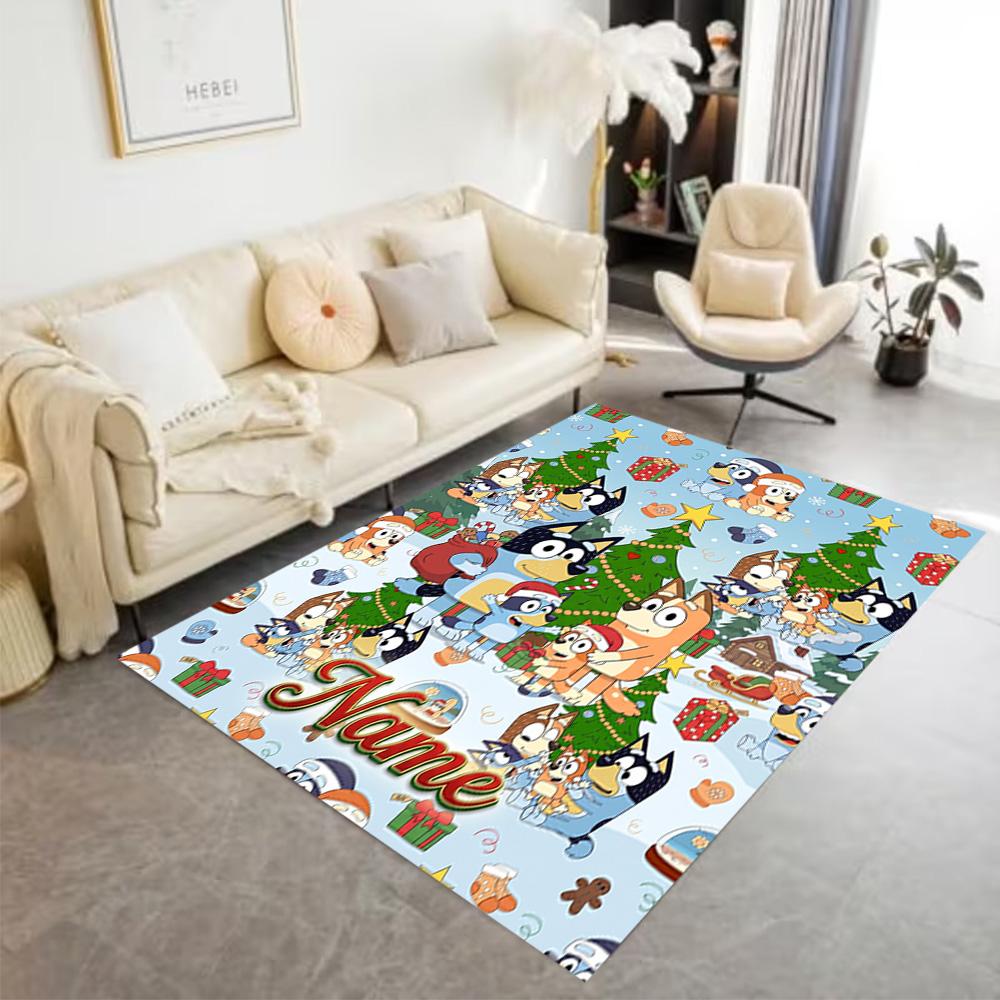 Christmas Bluey Family Customizable Name Floor Mat Suitable for Kitchen Hallway Balcony Outdoor Anti-slip Rug Decorate Offices Wedding Party Gift