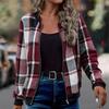 2025 New Autumn Winter Women's Plaid Print Jacket, Long Sleeve Zipped Casual Coat, Loose Fit Outwear for Daily Streetwear